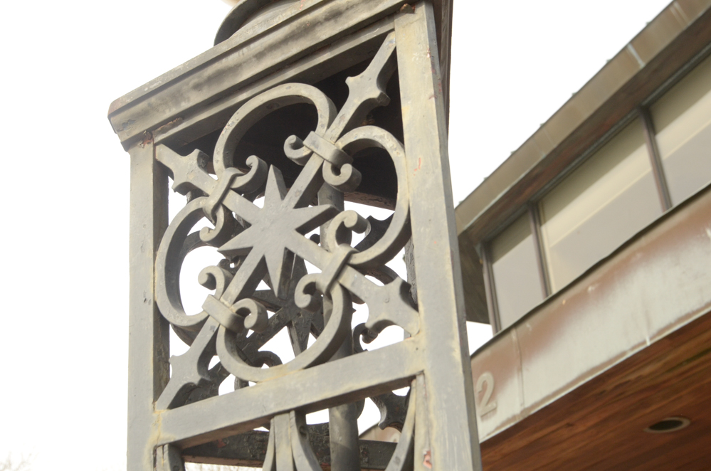 Pair of Large Iron Deco-Style Outdoor Lampposts