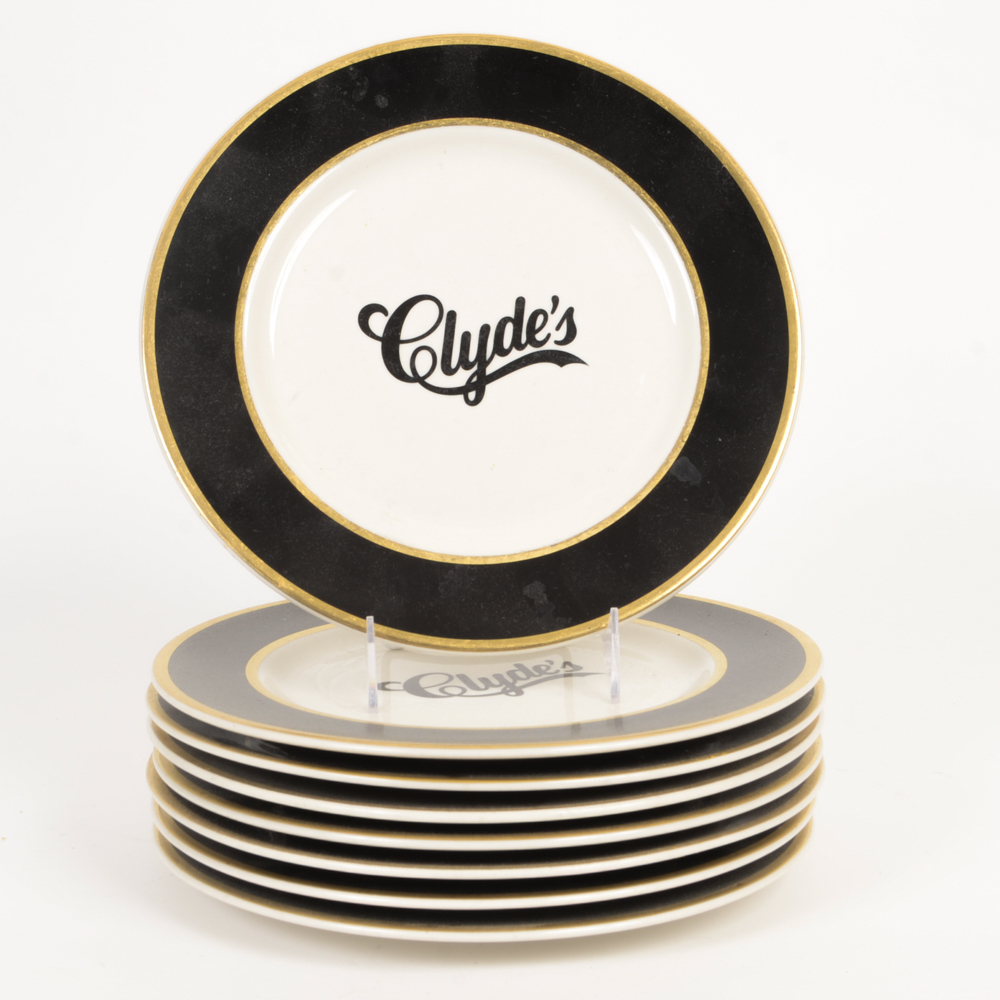 Eight "Clyde's" Dinner Plates