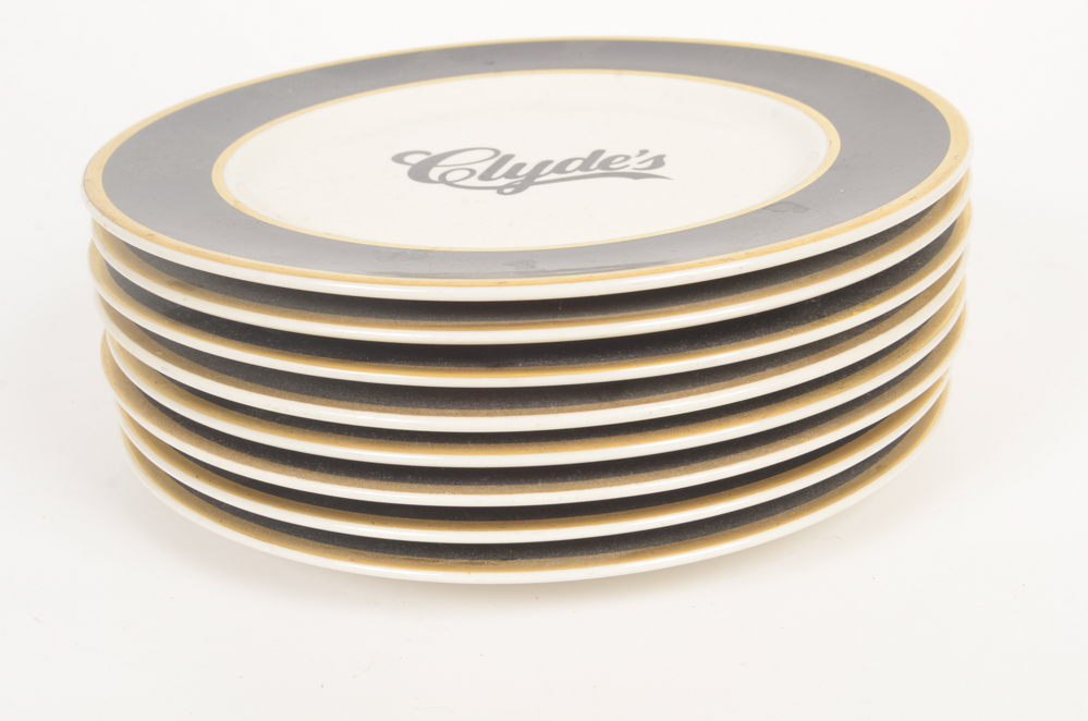 Eight "Clyde's" Dinner Plates