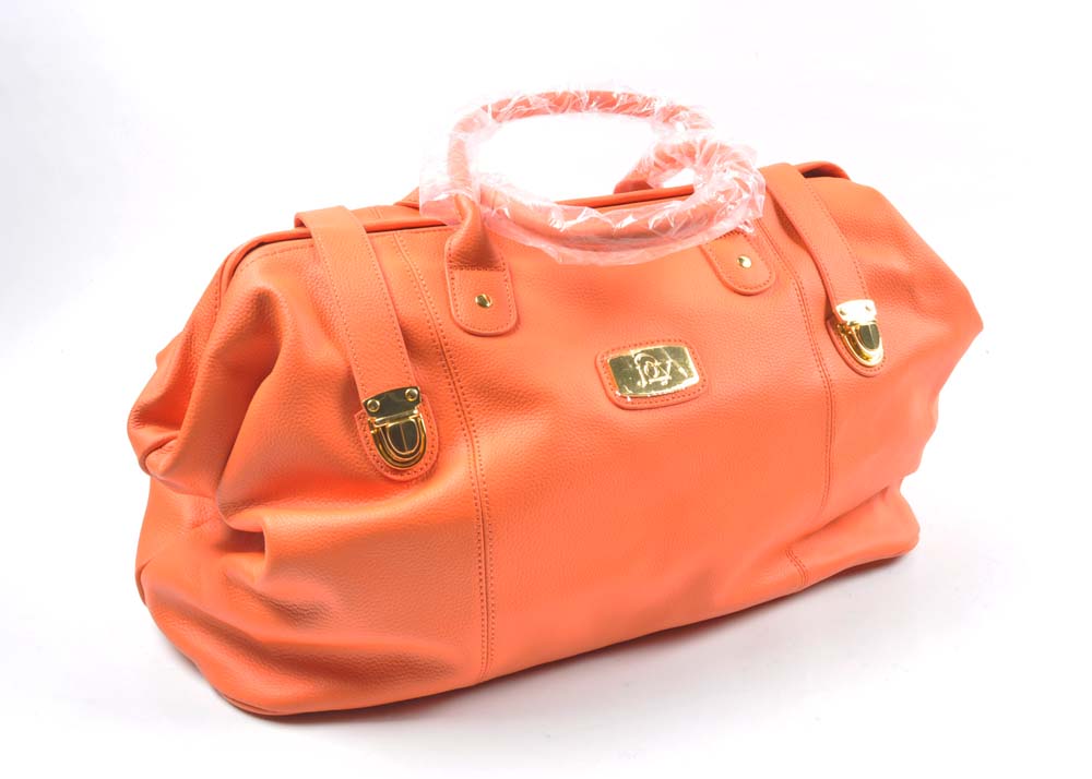 Orange Leather Joy Mangano Duffle with Better Beauty Case