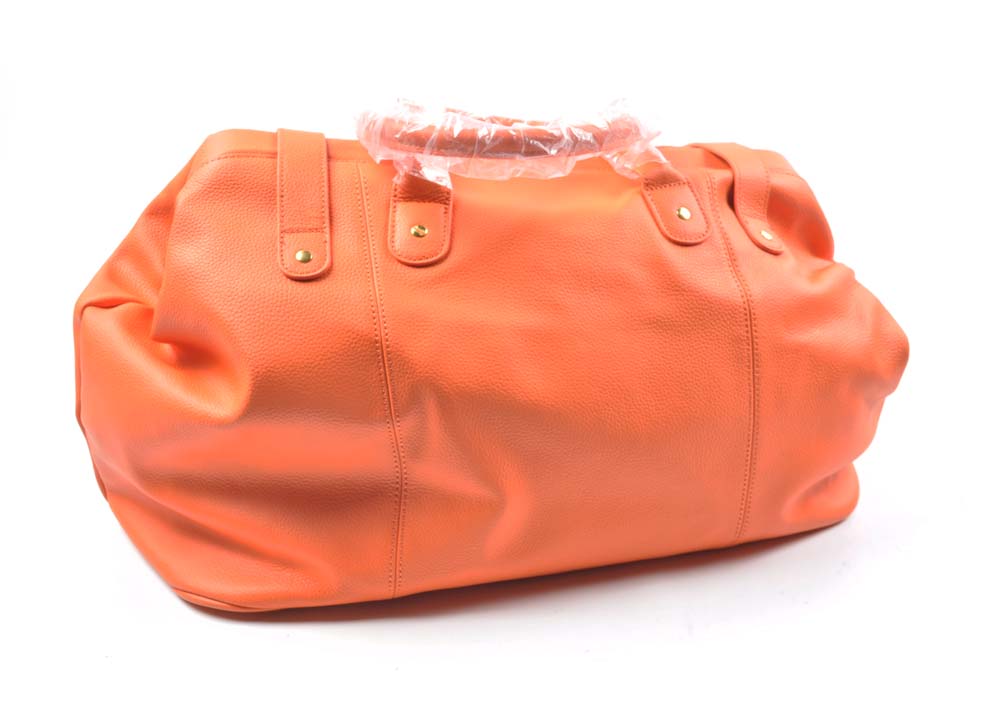 Orange Leather Joy Mangano Duffle with Better Beauty Case