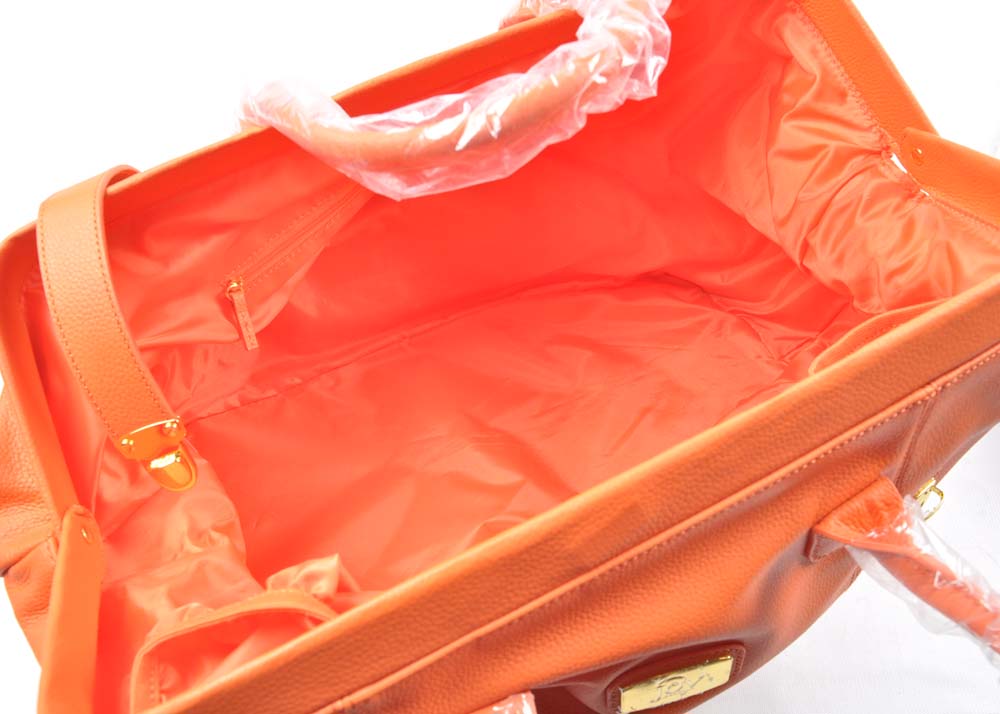 Orange Leather Joy Mangano Duffle with Better Beauty Case
