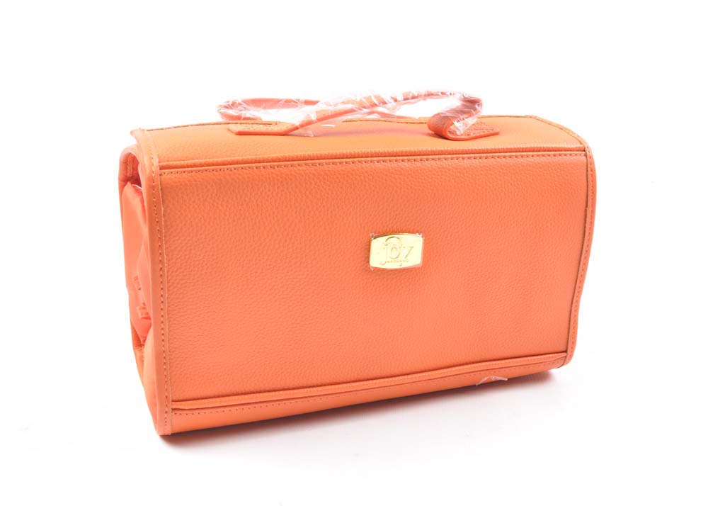 Orange Leather Joy Mangano Duffle with Better Beauty Case