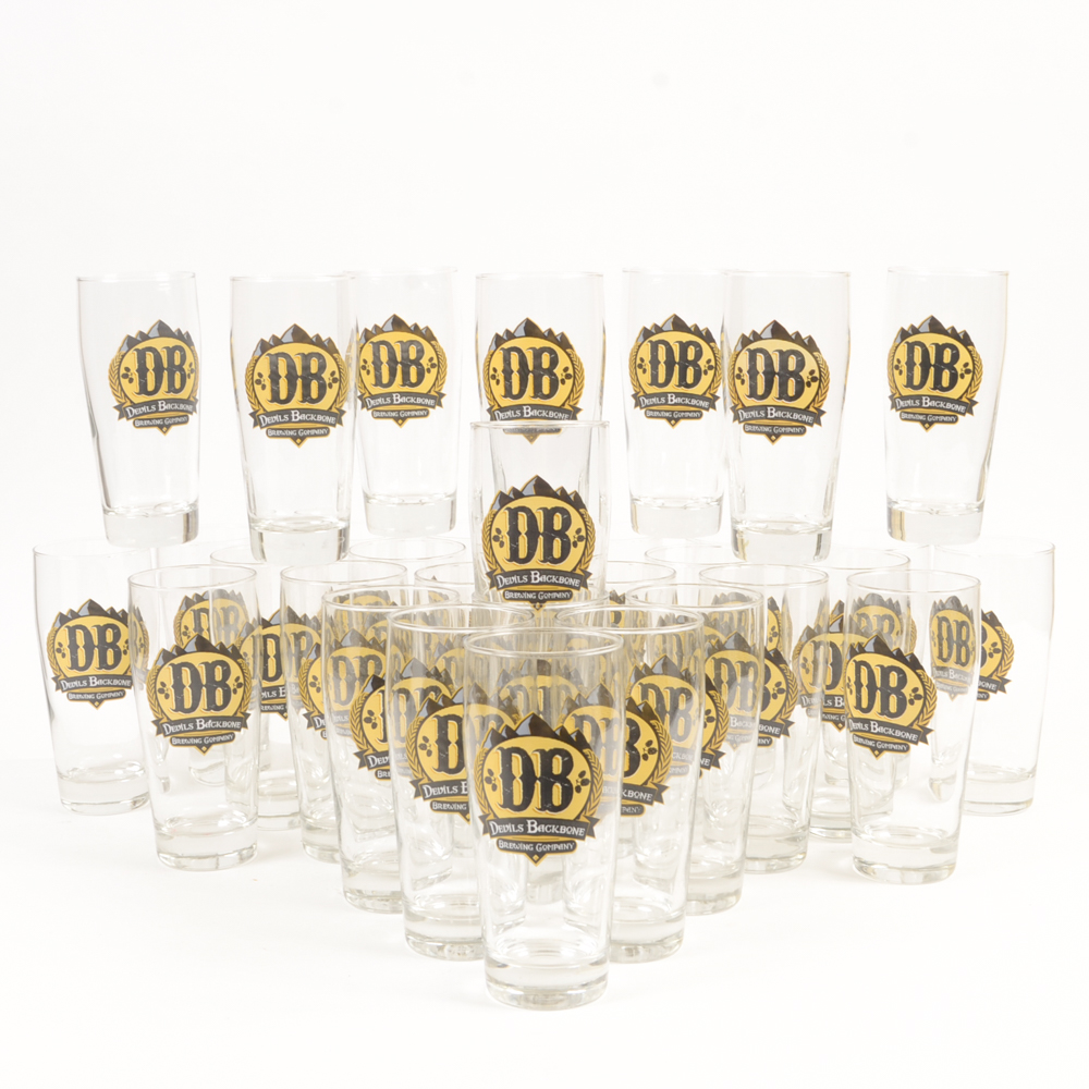 Collection of 33 Devil's Backbone Beer Glasses