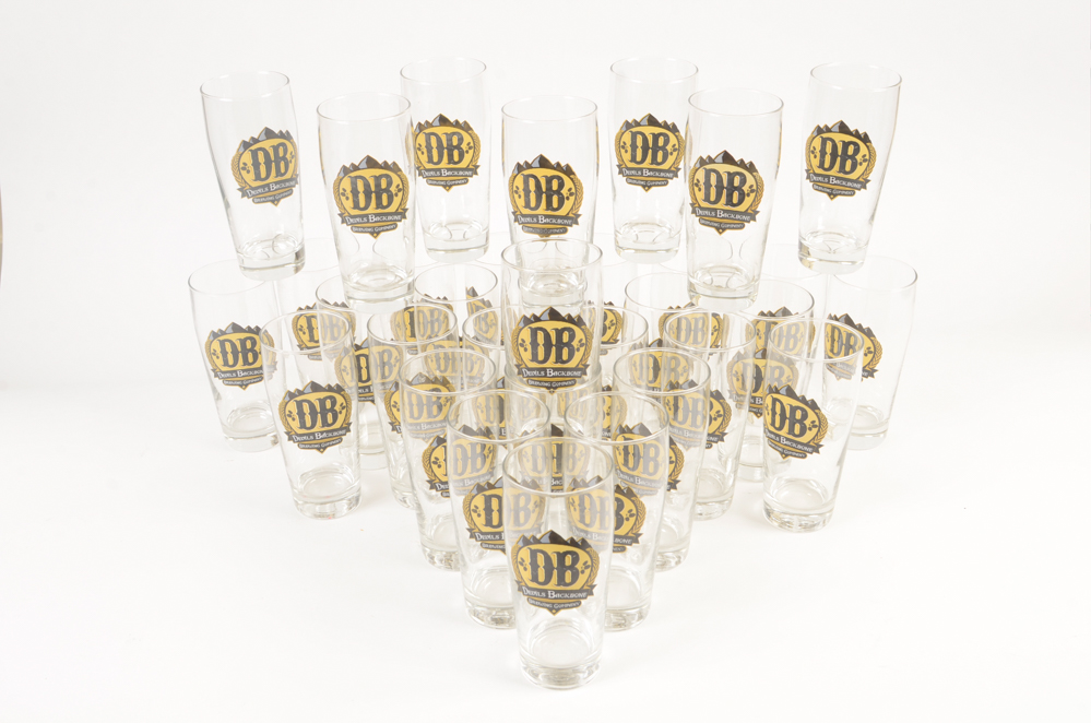 Collection of 33 Devil's Backbone Beer Glasses