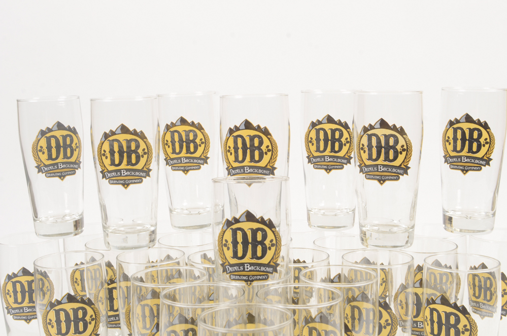 Collection of 33 Devil's Backbone Beer Glasses