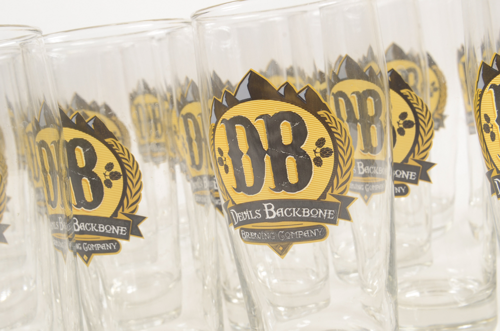 Collection of 33 Devil's Backbone Beer Glasses