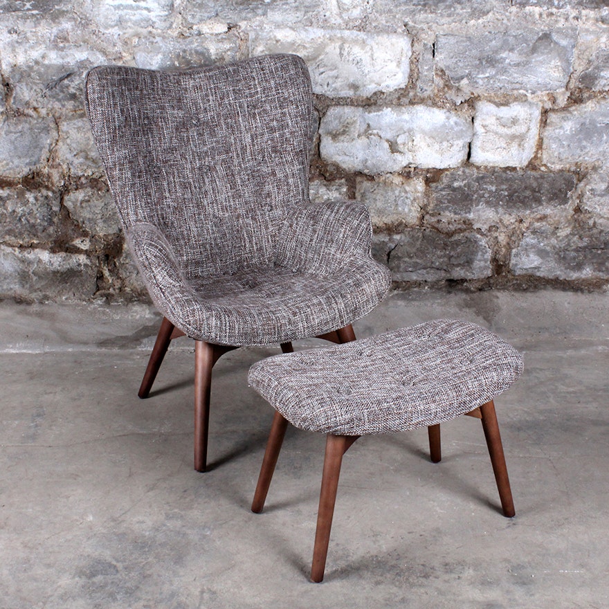 Mid Century Modern Upholstered Armchair with Ottoman