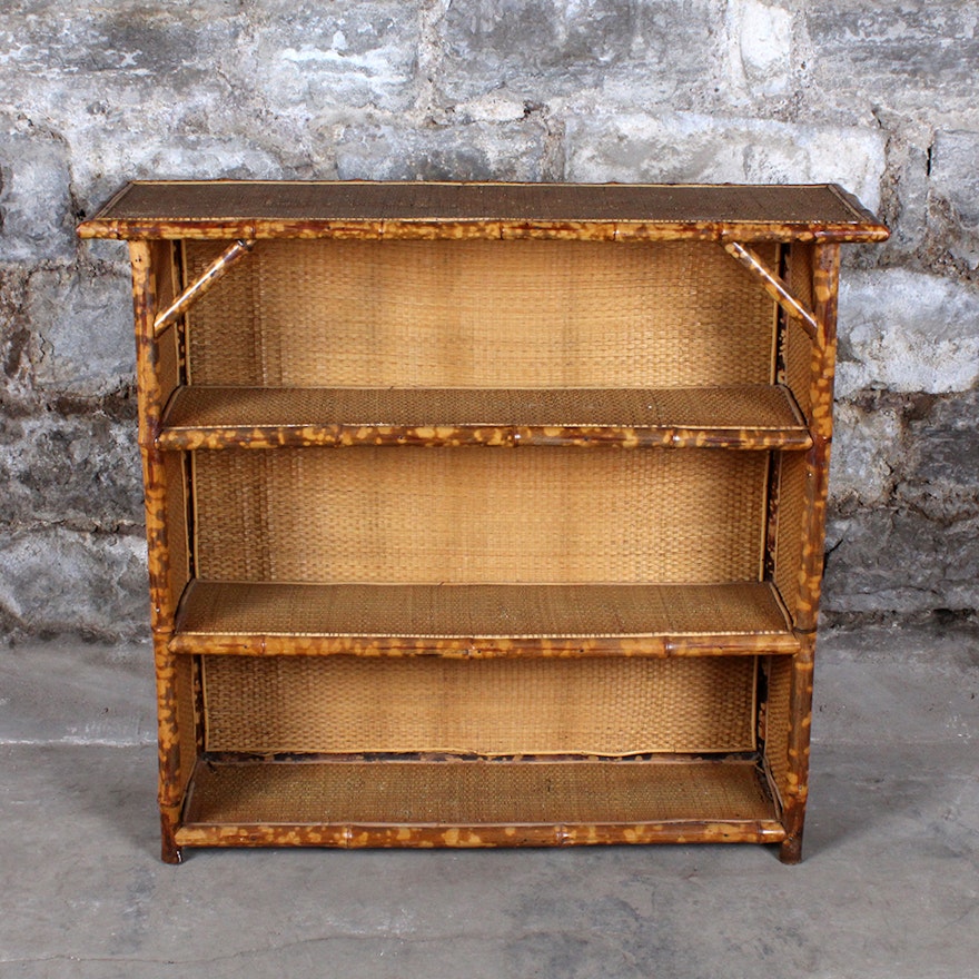 Bamboo and Woven Rattan Bookcase