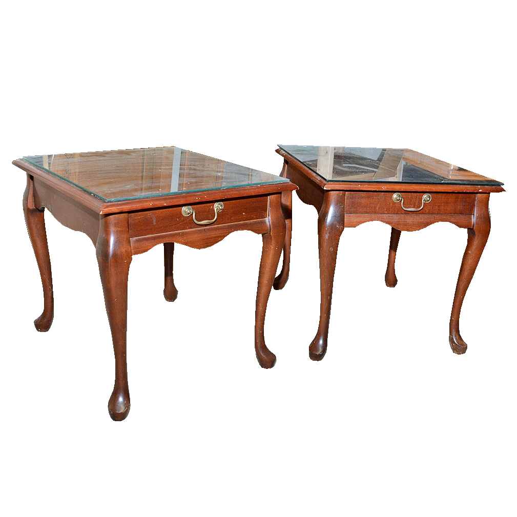 Mersman Furniture Glass Top Mahogany End Tables