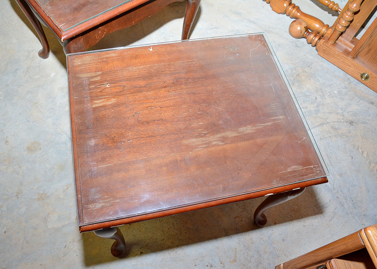 Mersman Furniture Glass Top Mahogany End Tables