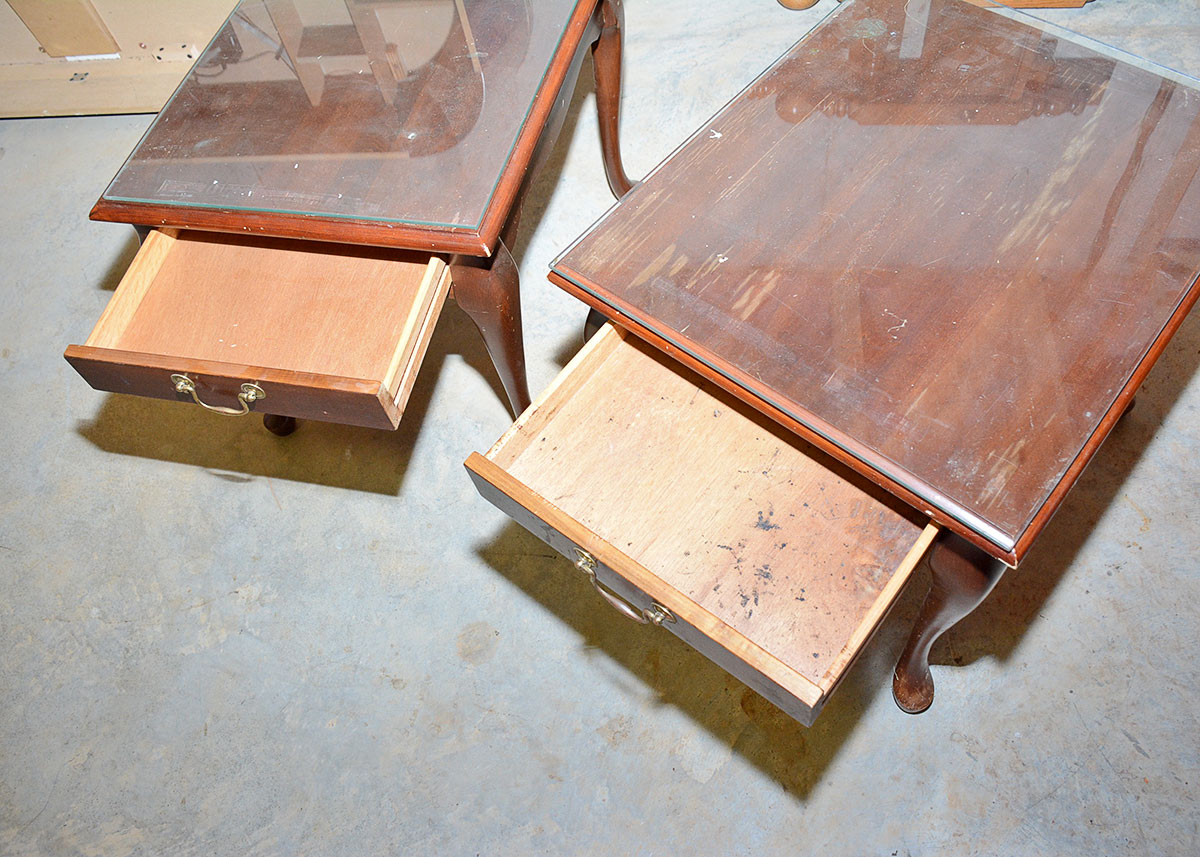 Mersman Furniture Glass Top Mahogany End Tables