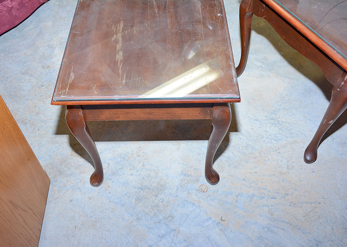 Mersman Furniture Glass Top Mahogany End Tables