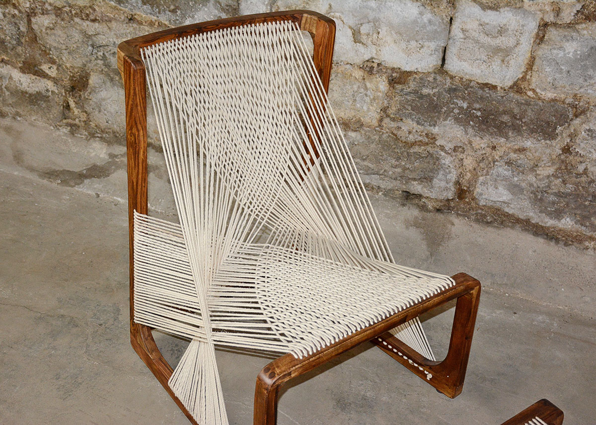 Danish Modern String Chair and Ottoman