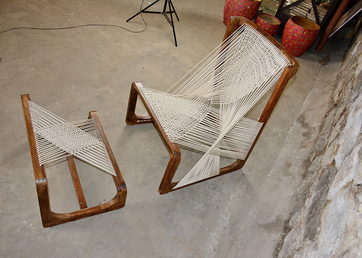 Danish Modern String Chair and Ottoman