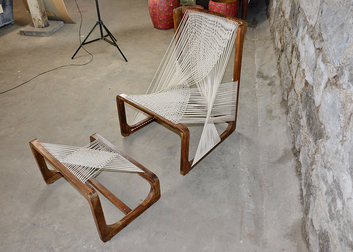 Danish Modern String Chair and Ottoman