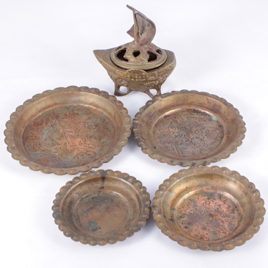 Japanese Brass Ship Box and Nesting Plates