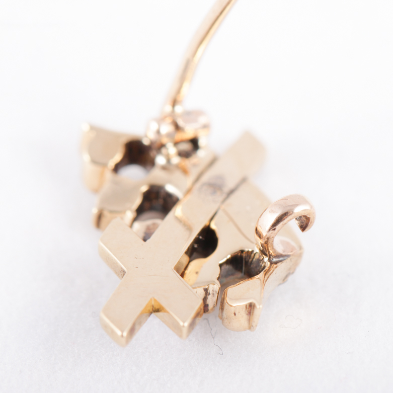 Antique 18K Yellow Gold, Diamond, and Red Enamel Knights Templar Pin