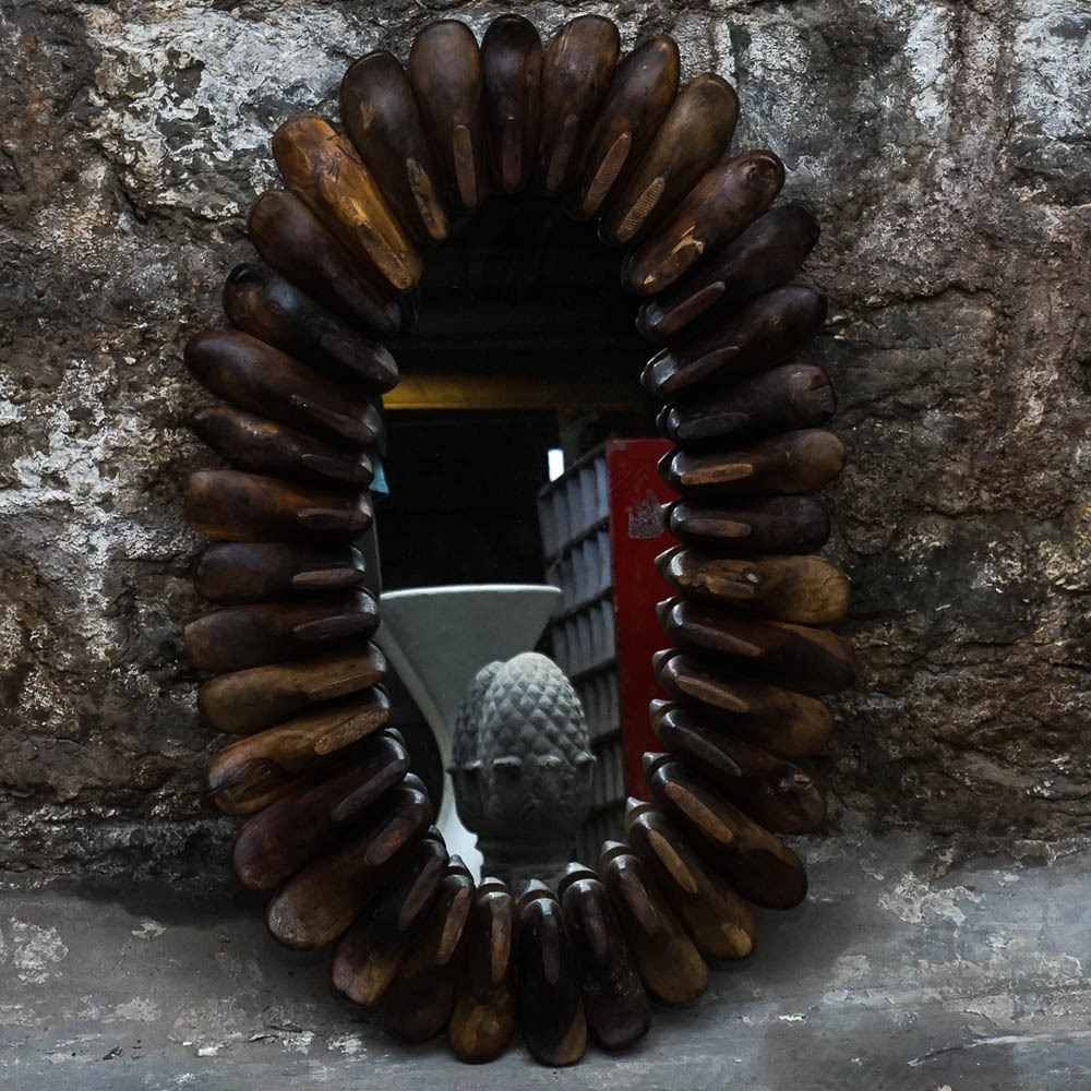 Repurposed Cobbler's Shoe Form Frame Wall Mirror