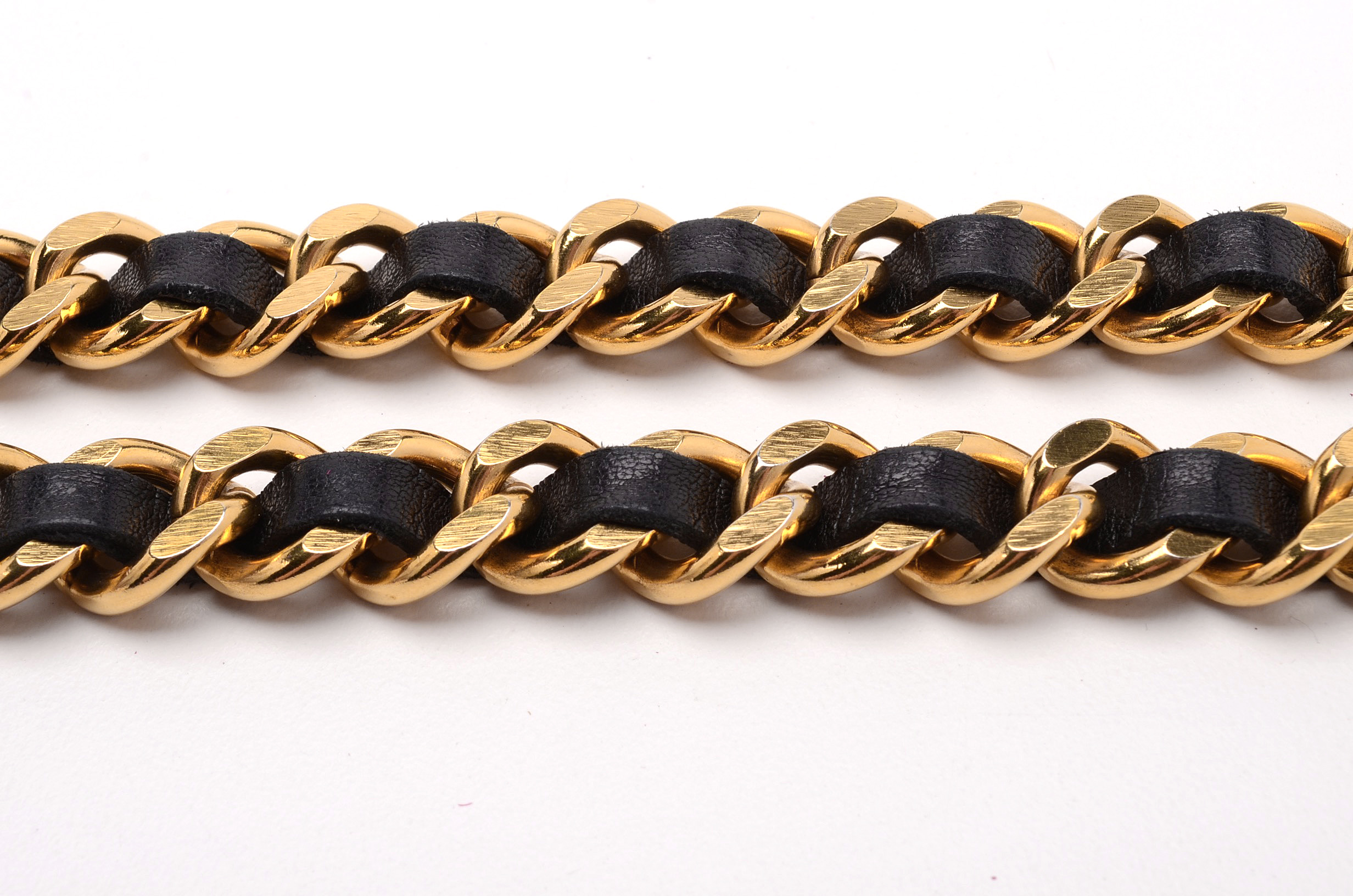 Chanel French Signature Couture Collection Black Leather Belt Necklace with CC Logo Medallion