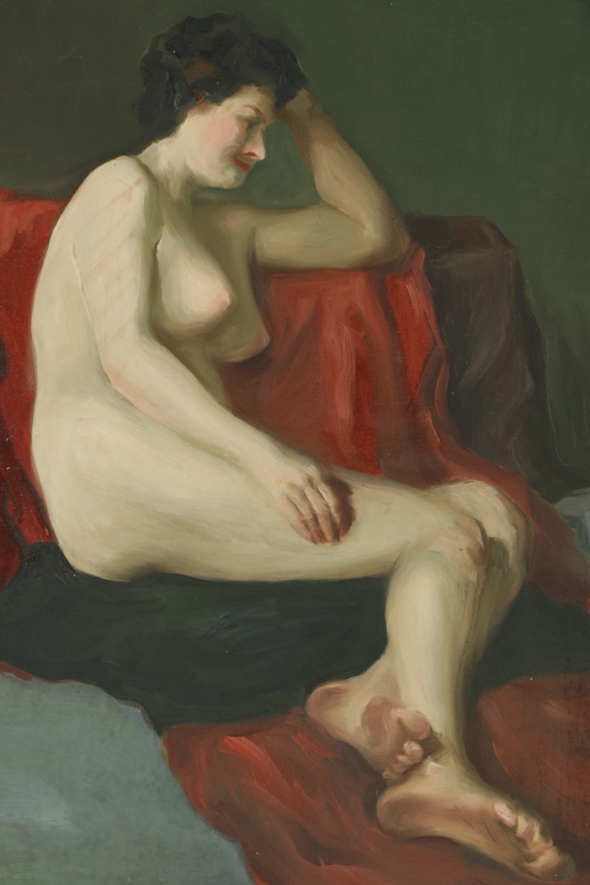 Original Oil Painting on Canvas of Seated Nude Woman