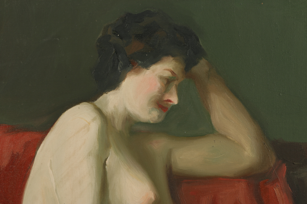 Original Oil Painting on Canvas of Seated Nude Woman