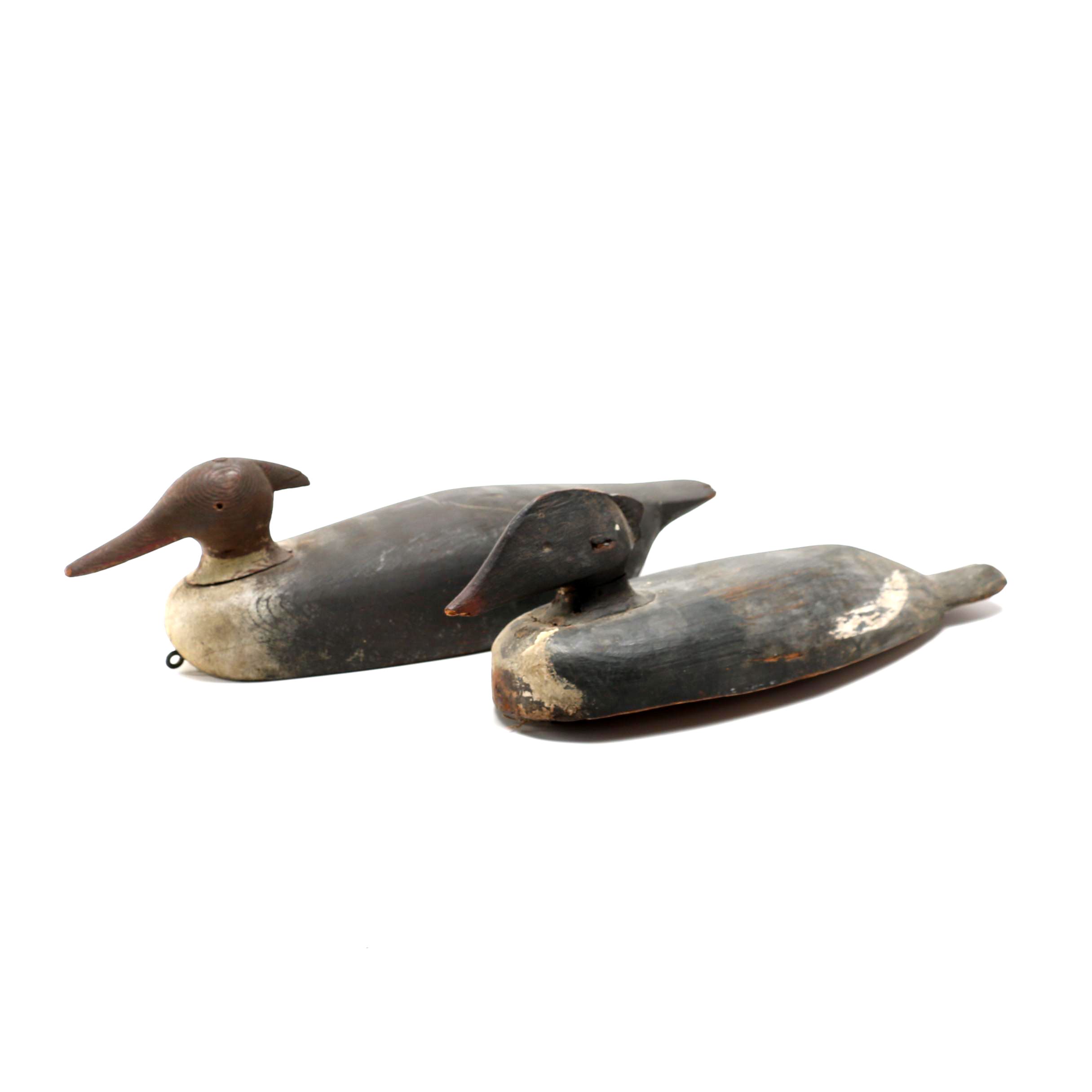 Antique Red Breasted Merganser Drake and Hen Duck Decoys