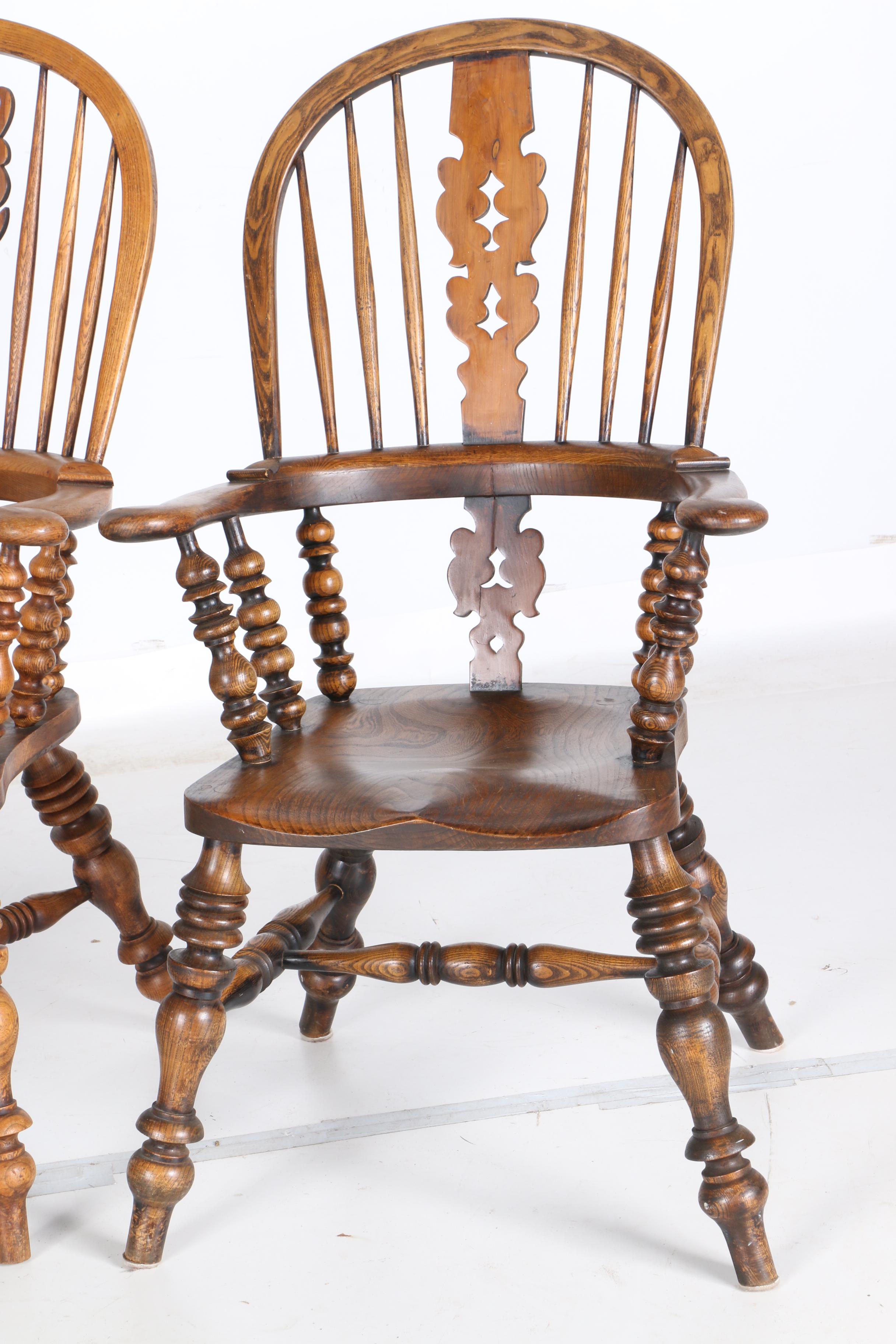 Pair of Robust Windsor Arm Chairs in Solid Oak
