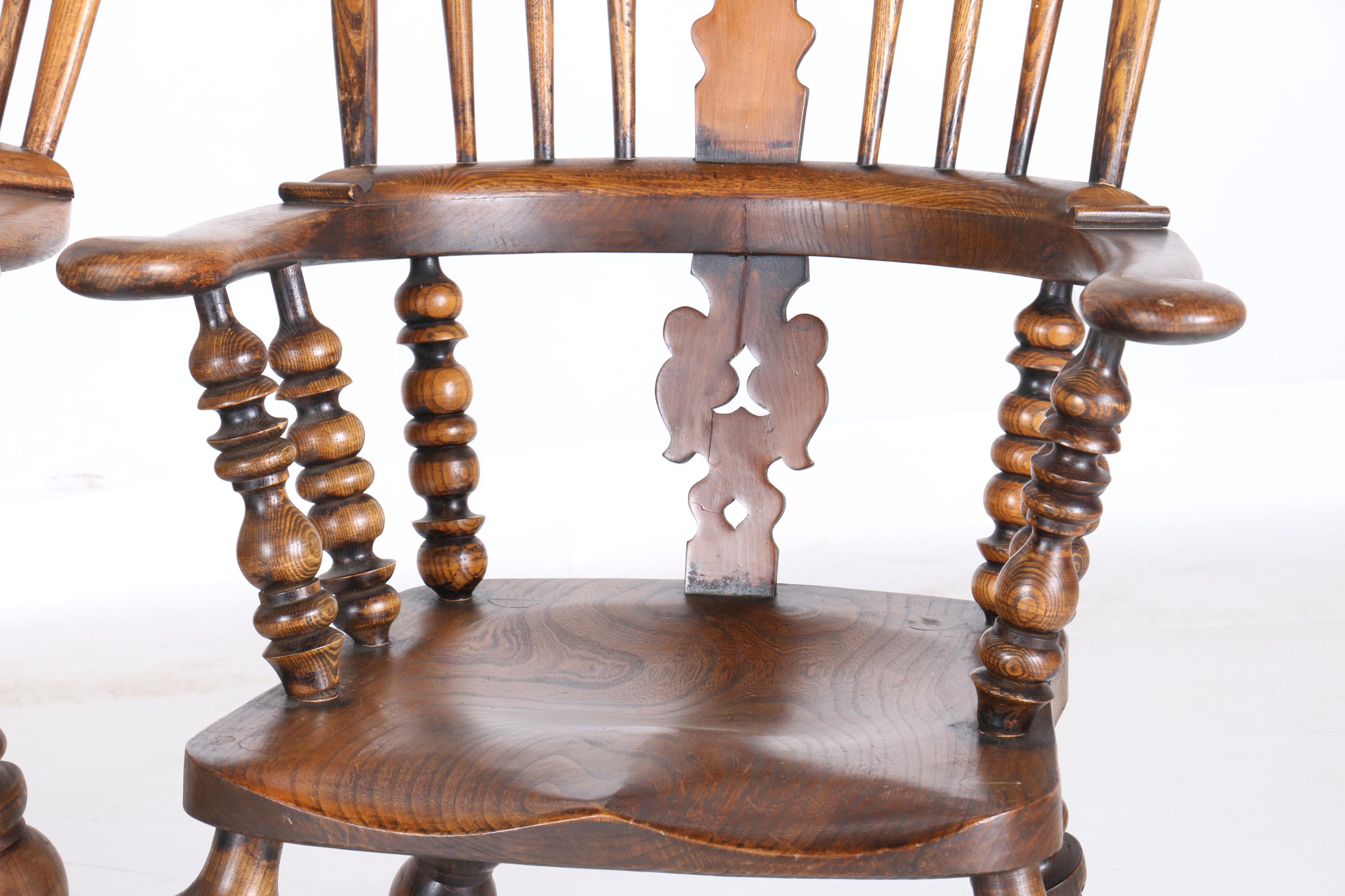 Pair of Robust Windsor Arm Chairs in Solid Oak