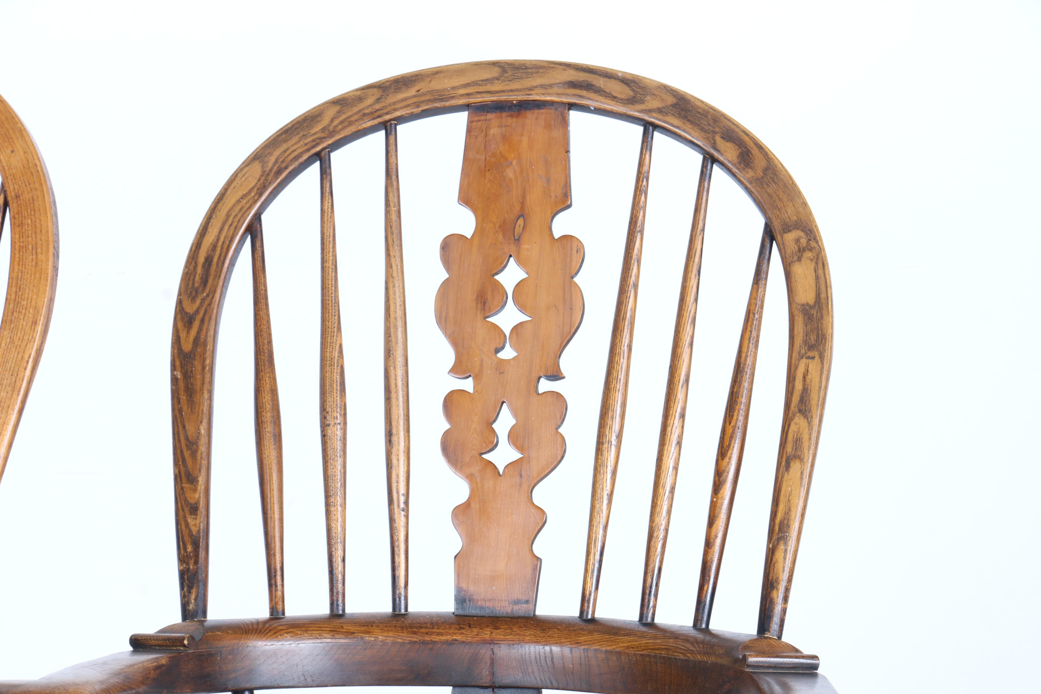 Pair of Robust Windsor Arm Chairs in Solid Oak