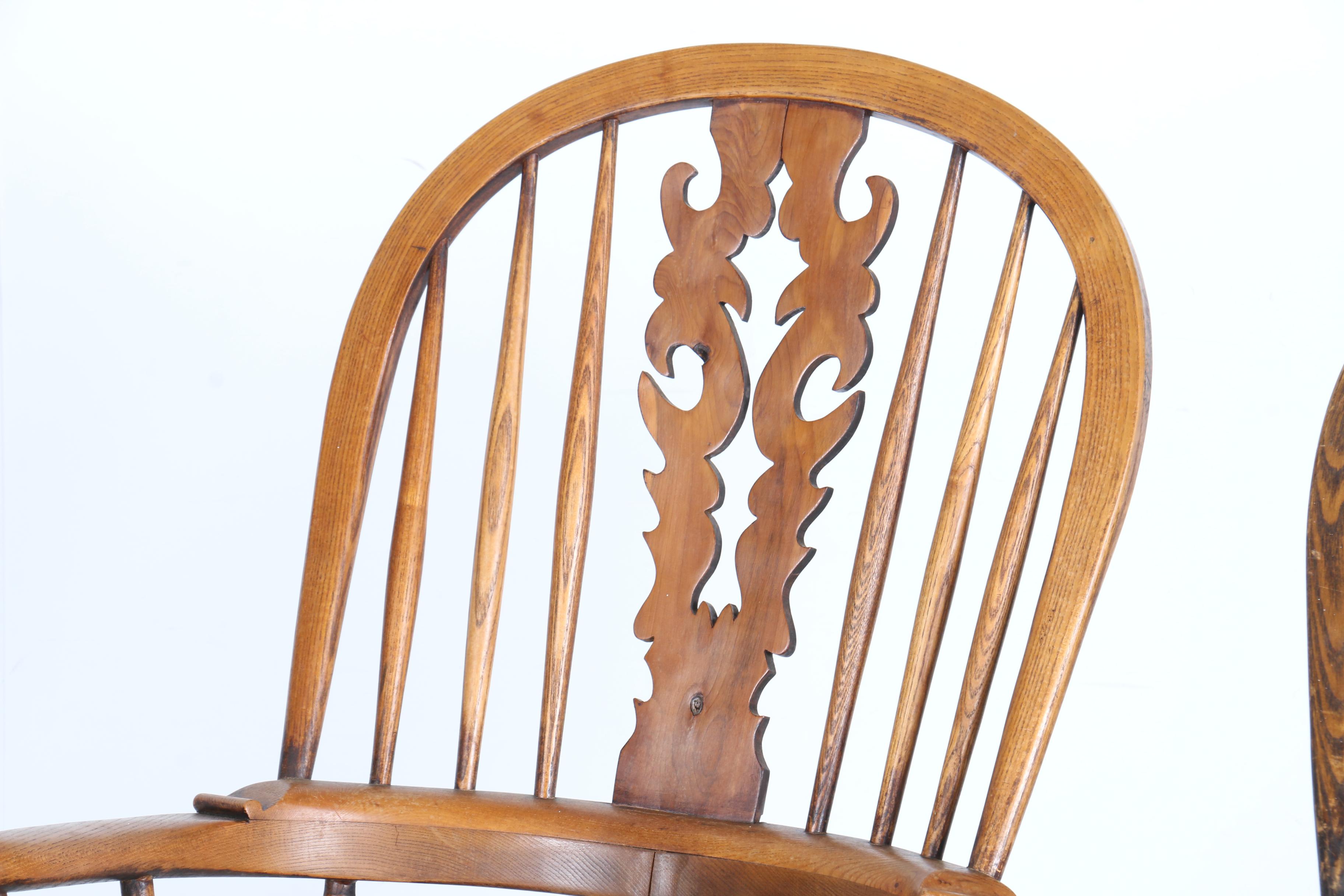 Pair of Robust Windsor Arm Chairs in Solid Oak
