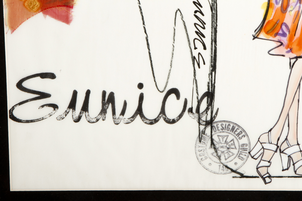 "Eunice" Ink on Paper Costume Sketches with Fabric Samples for Carol  Burnett