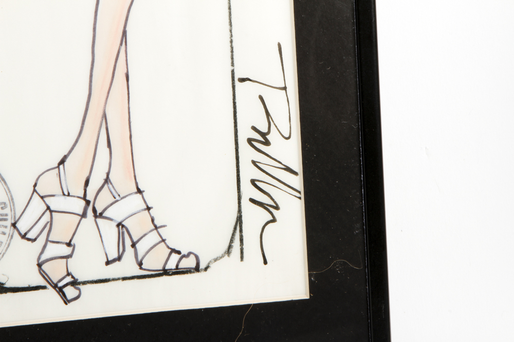 "Eunice" Ink on Paper Costume Sketches with Fabric Samples for Carol  Burnett