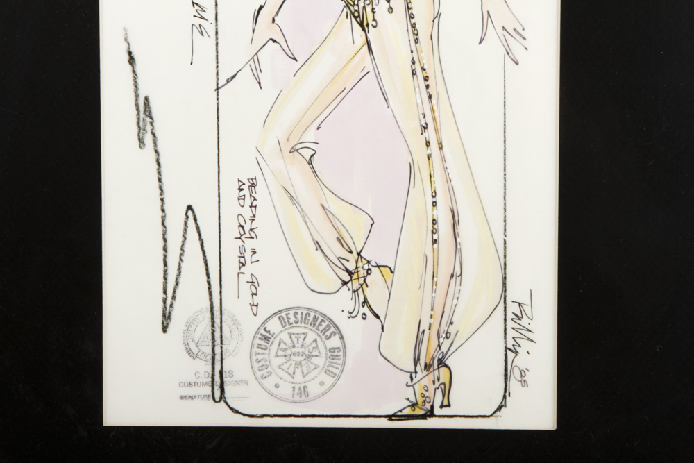 "Jeannie" Ink on Paper Costume Sketch with Photo of Barbara Eden in Outfit from 1985