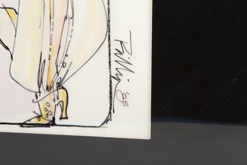 "Jeannie" Ink on Paper Costume Sketch with Photo of Barbara Eden in Outfit from 1985