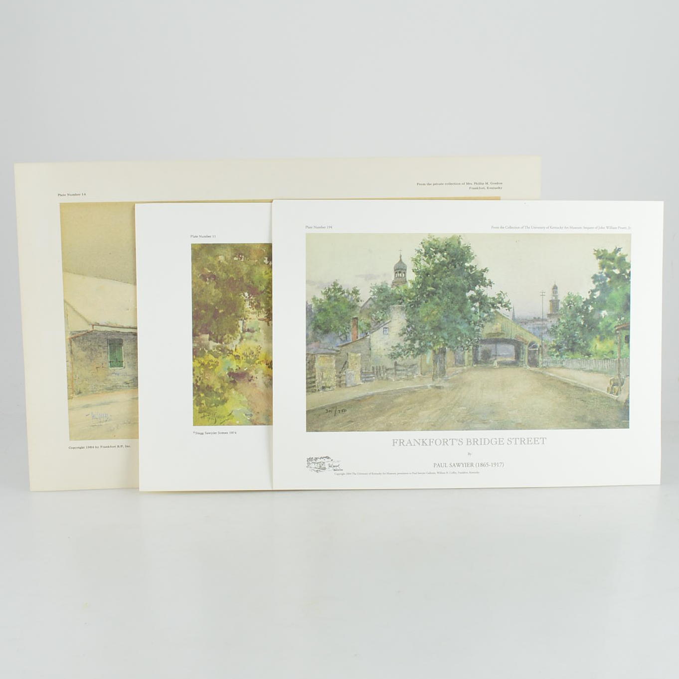 Paul Sawyier Limited Edition Prints "The Covered Bridge," "Frankfort's Bridge Street" and "Covered Bridge in Winter"