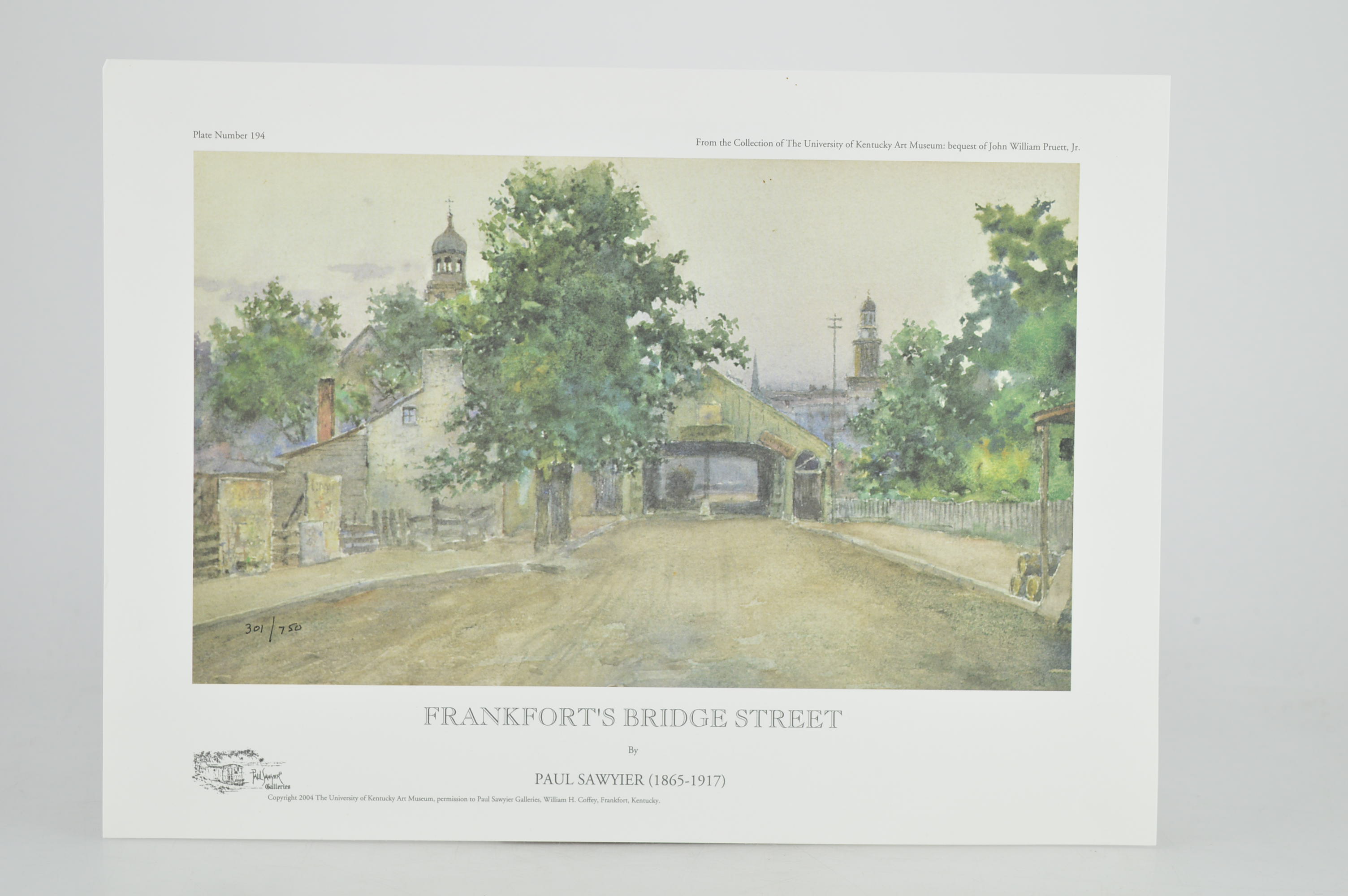 Paul Sawyier Limited Edition Prints "The Covered Bridge," "Frankfort's Bridge Street" and "Covered Bridge in Winter"