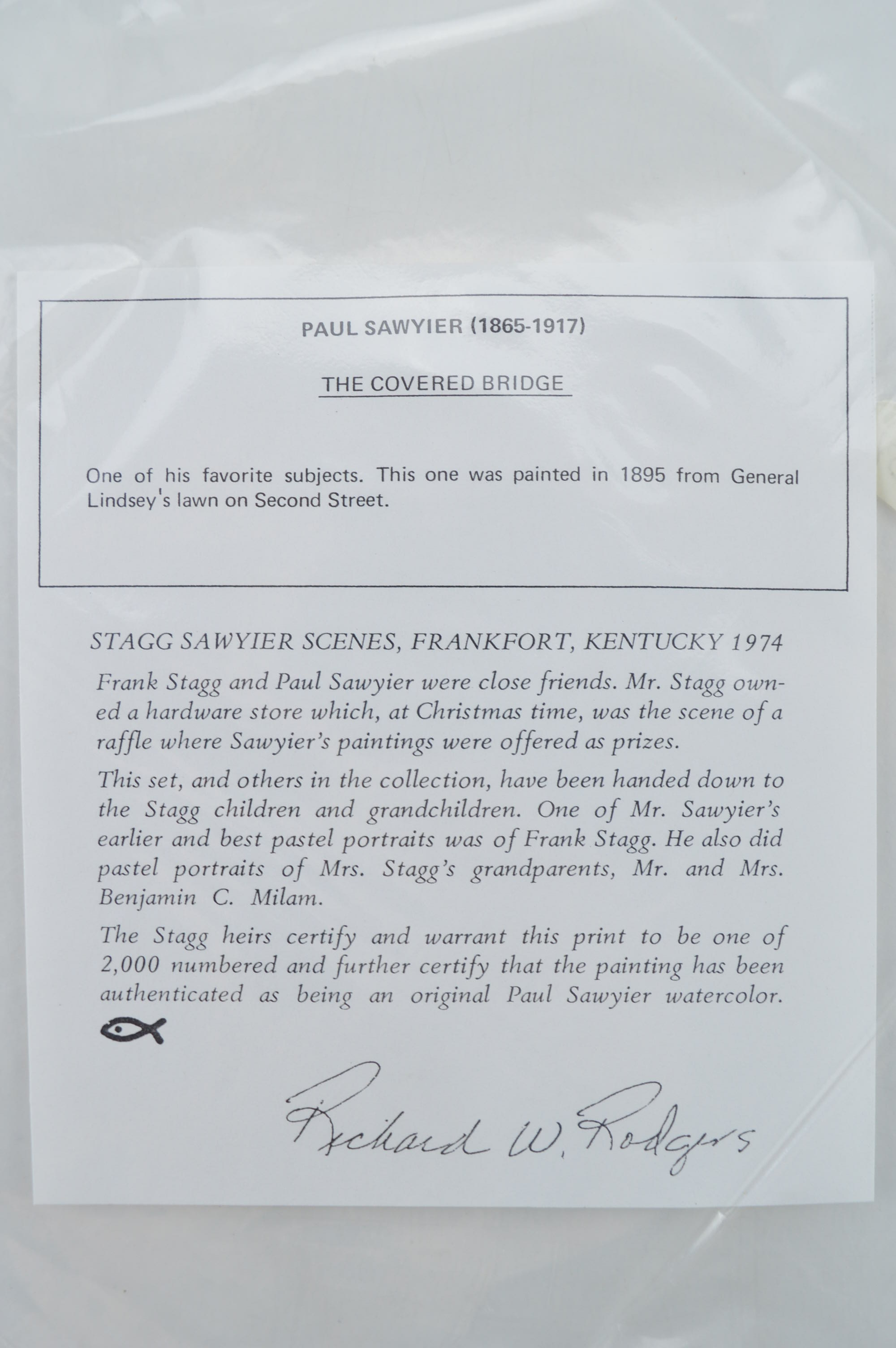 Paul Sawyier Limited Edition Prints "The Covered Bridge," "Frankfort's Bridge Street" and "Covered Bridge in Winter"