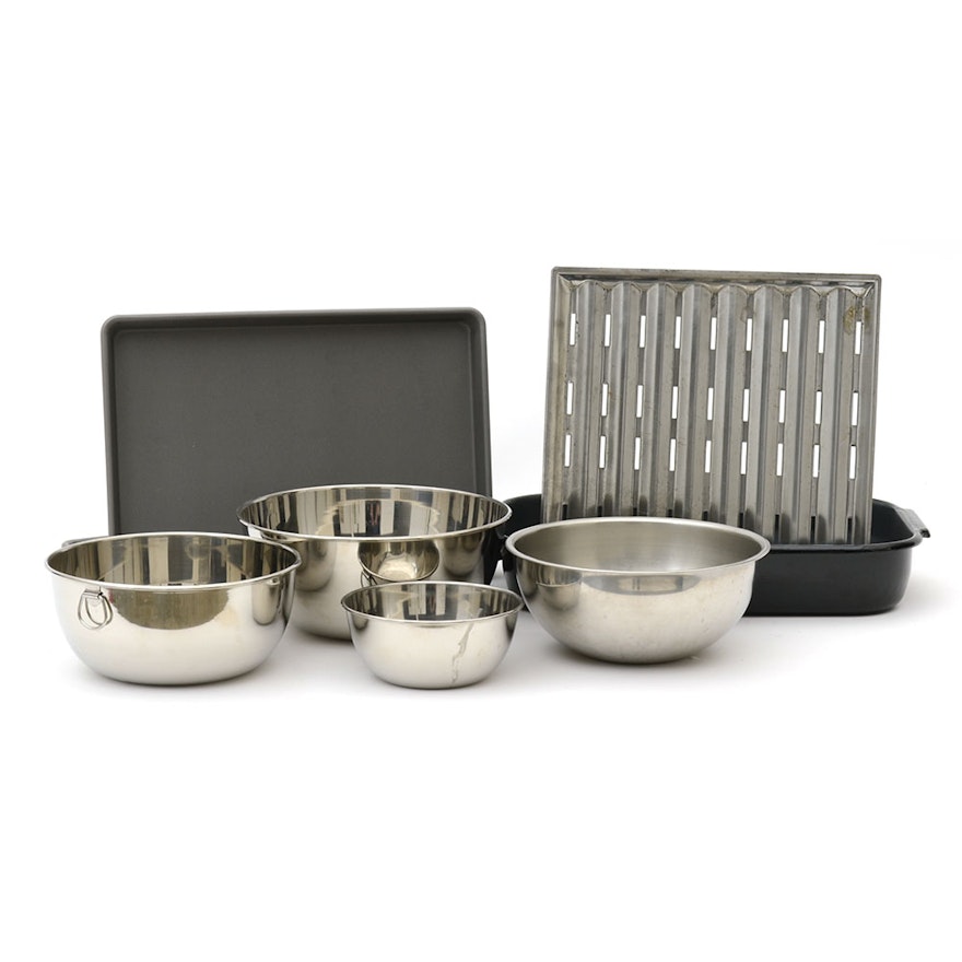 Variety of Metal Bakeware and Mixing Bowls