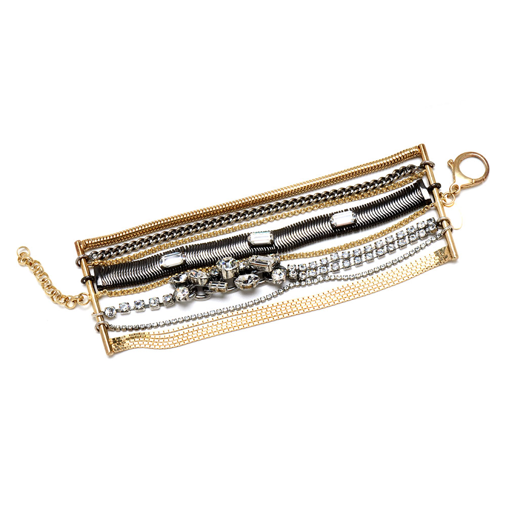 Iosselliani Two Tone Multi-Strand Chain Crystal Encrusted Bracelet