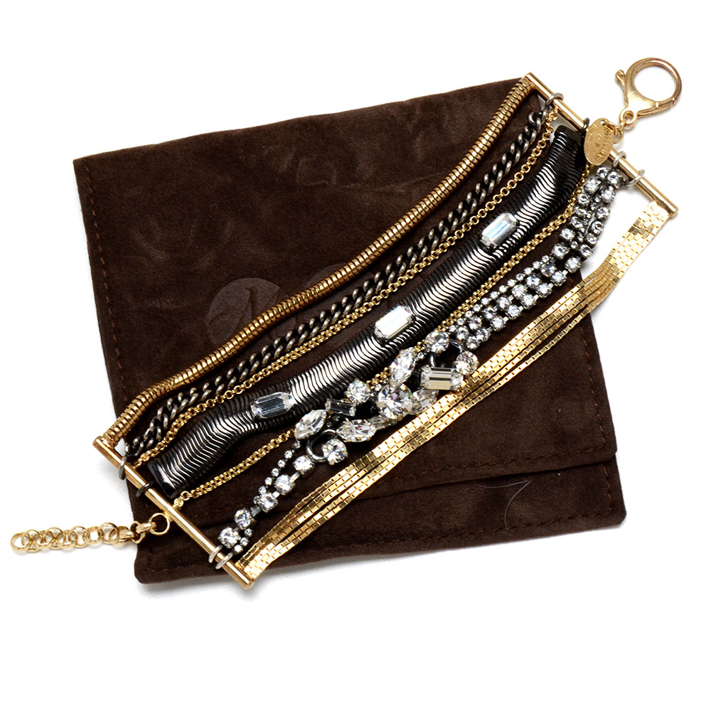 Iosselliani Two Tone Multi-Strand Chain Crystal Encrusted Bracelet