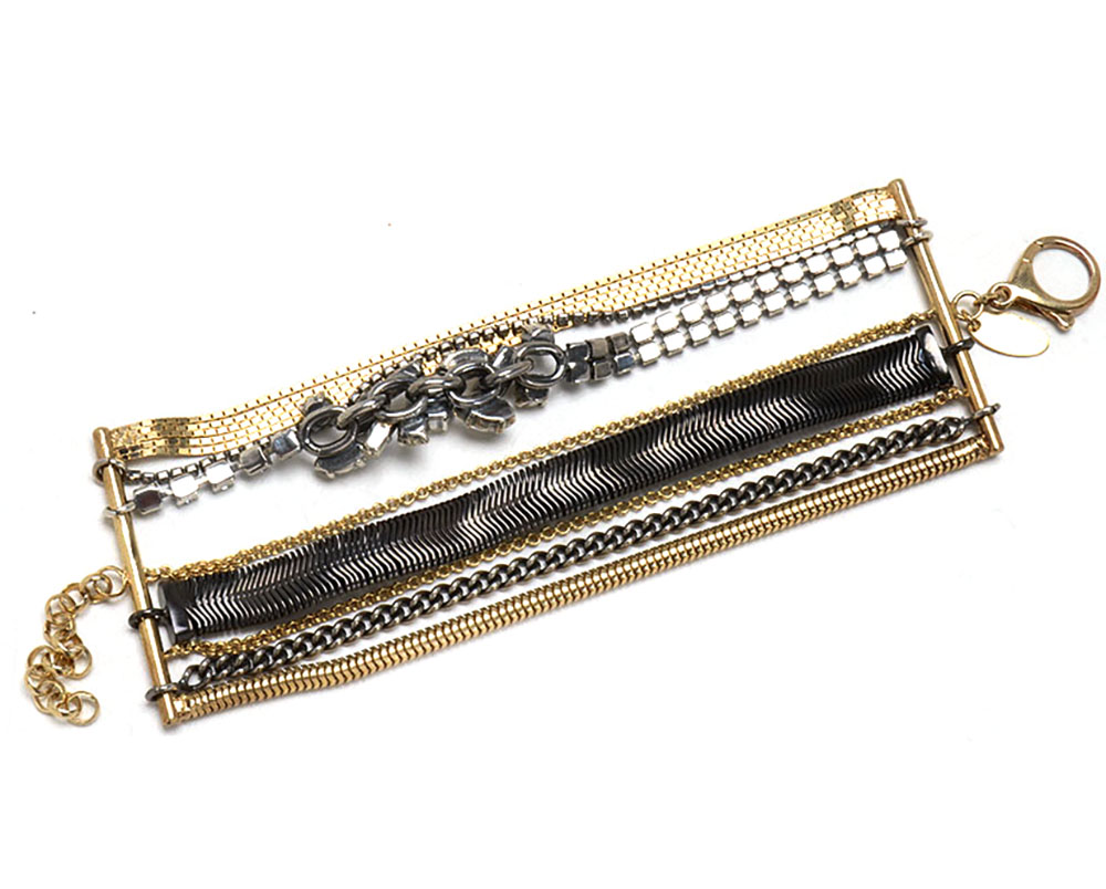 Iosselliani Two Tone Multi-Strand Chain Crystal Encrusted Bracelet