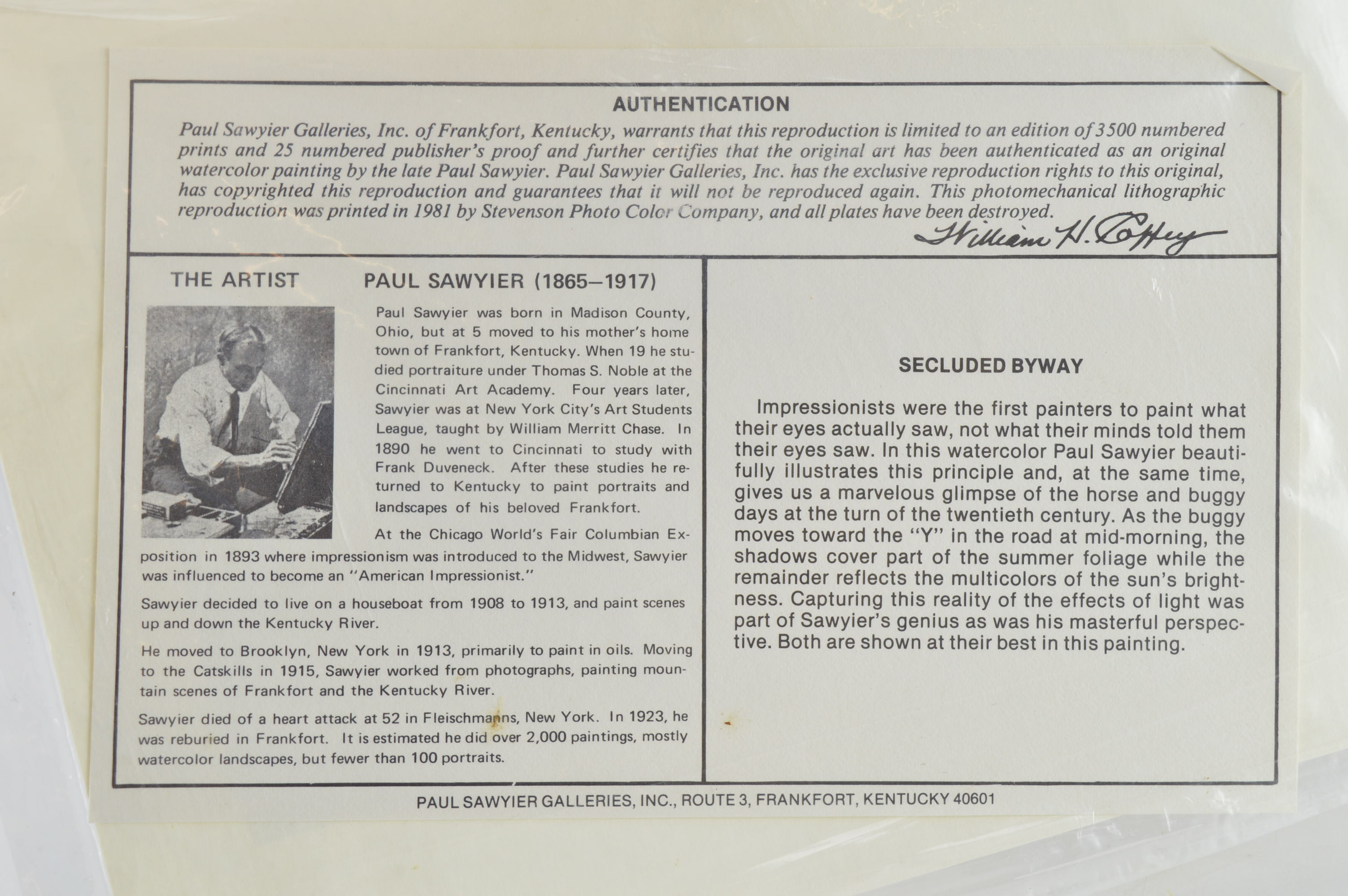 Paul Sawyier Limited Edition Prints "Secluded Byway," "The Walled City" and "Path Less Traveled By"