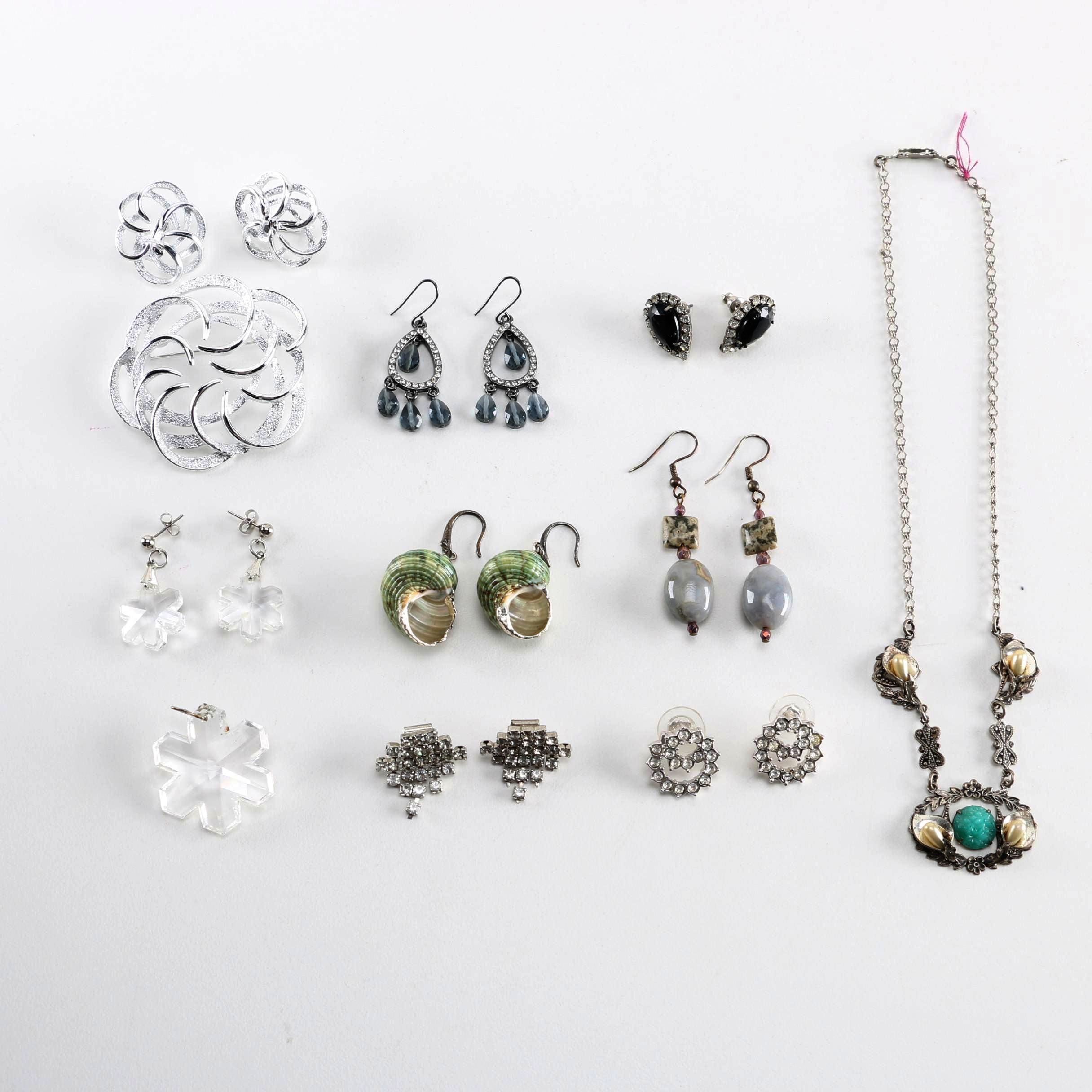Assortment of Silver Tone Costume Jewelry Featuring Swarovski