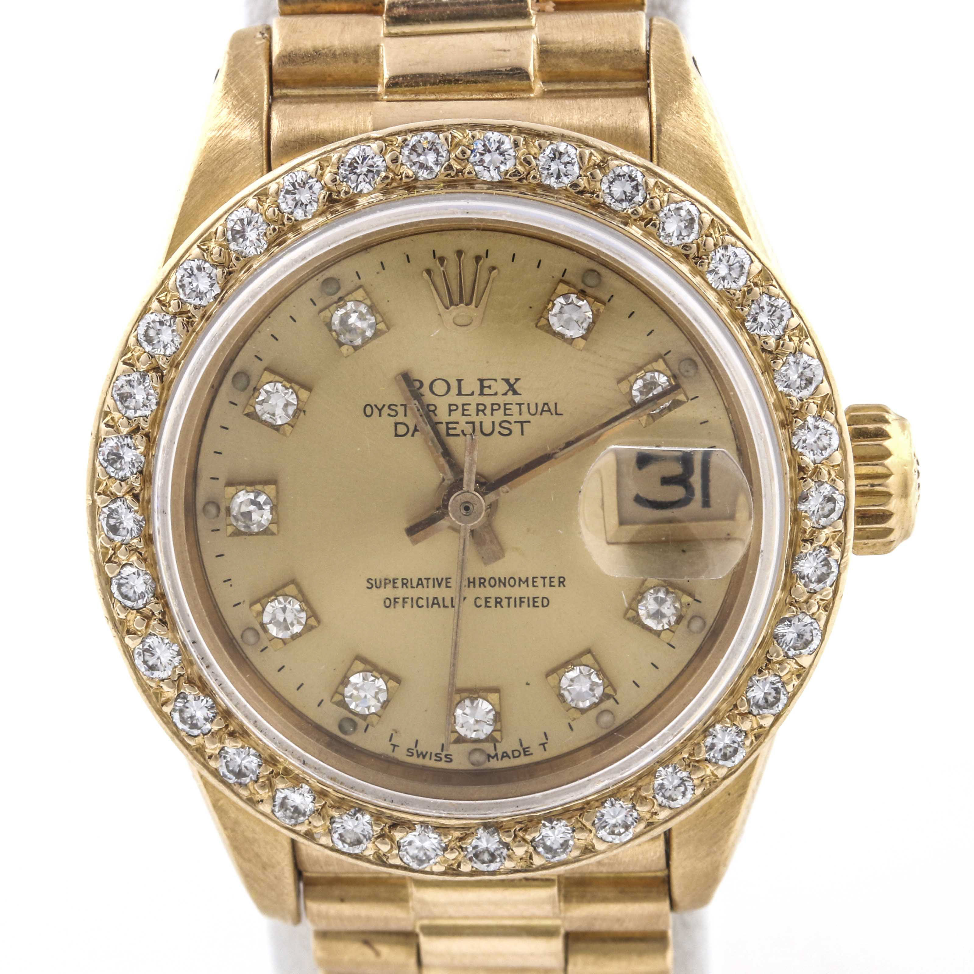 18K Yellow Gold Rolex Oyster Diamond Watch