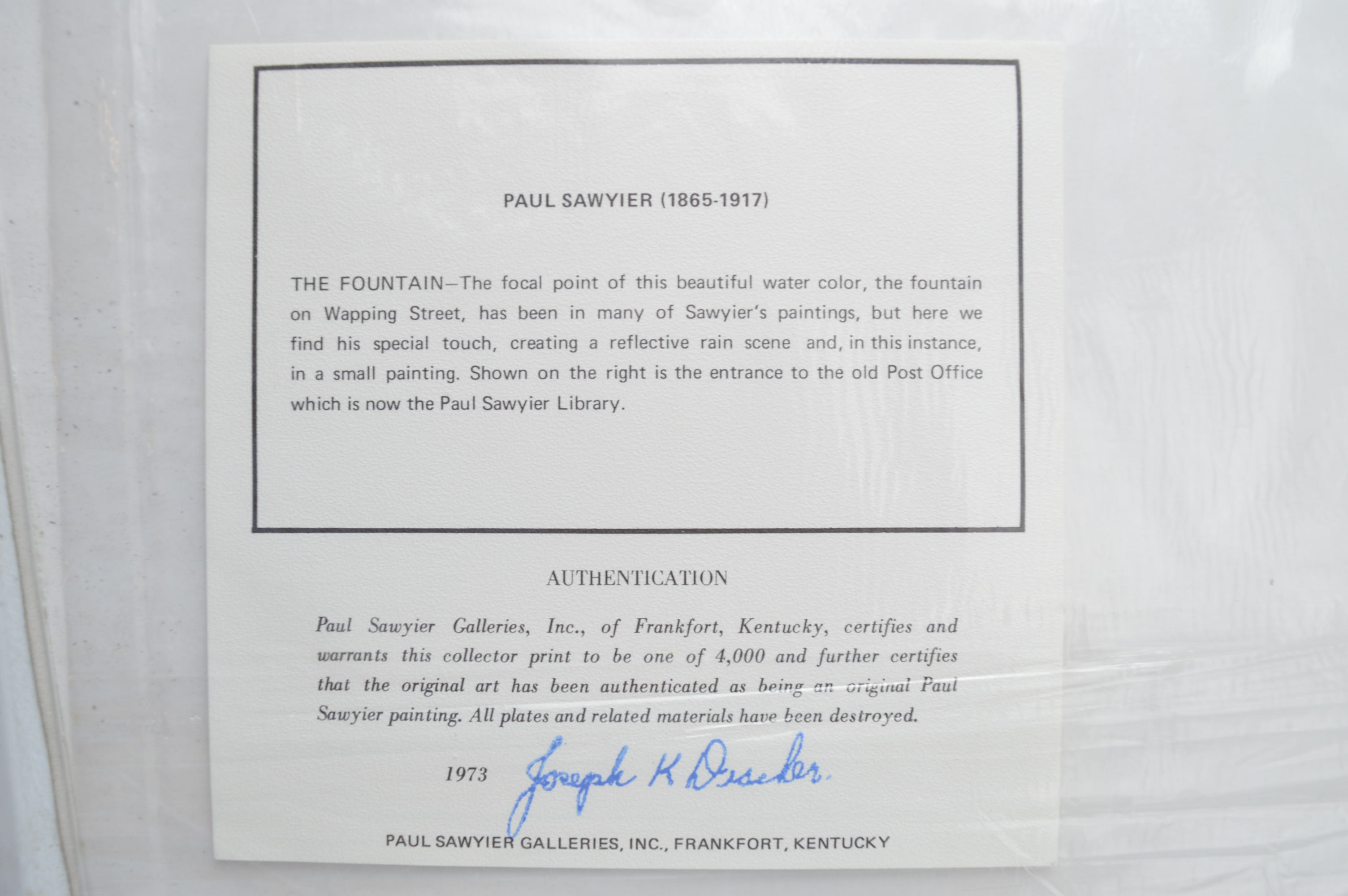 Paul Sawyier Limited Edition Prints "The Fountain," and "Old Capital Fountain"