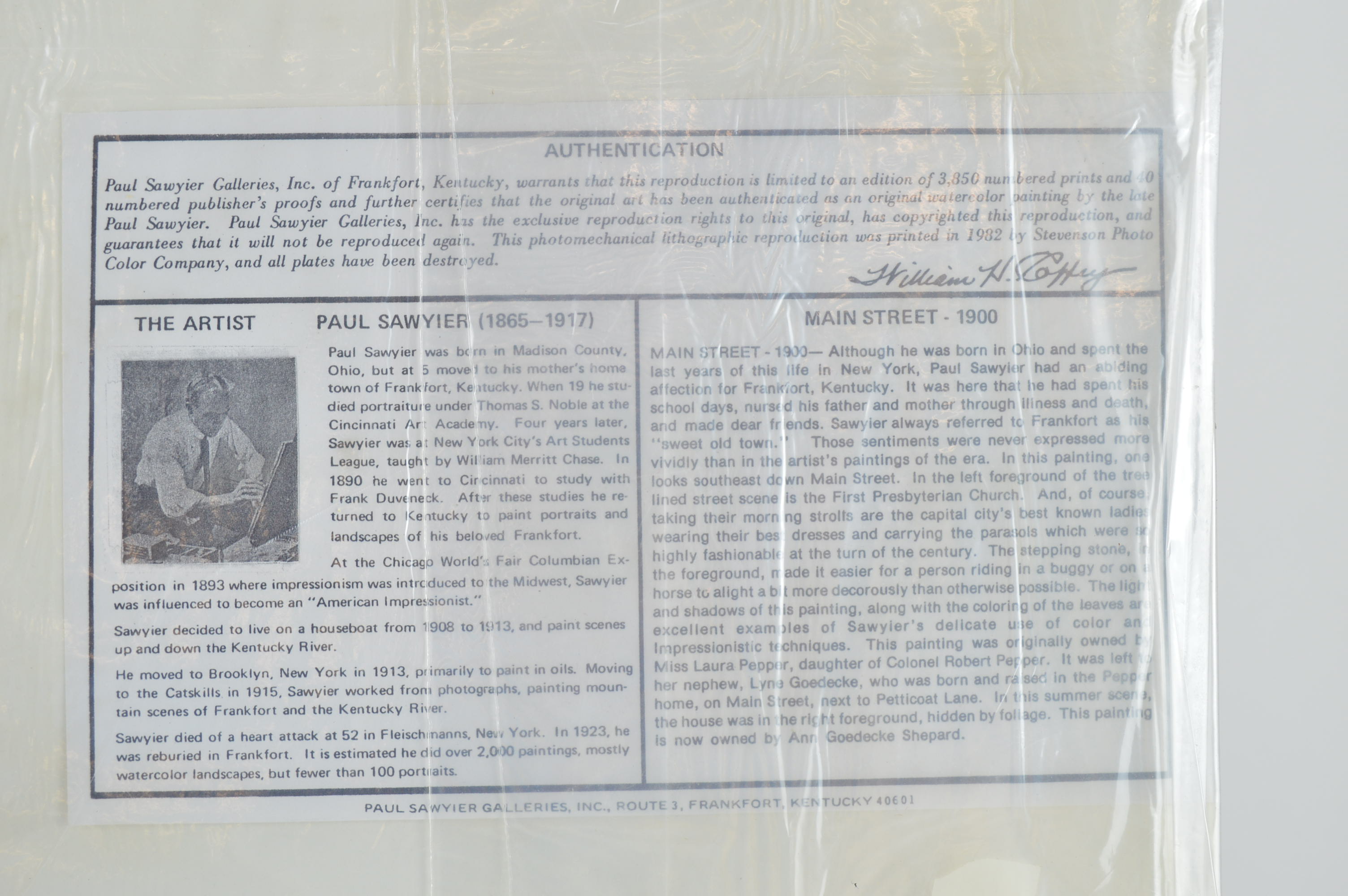 Paul Sawyier Limited Edition Prints "Frankfort's Main Street," and "Main Street, 1900"