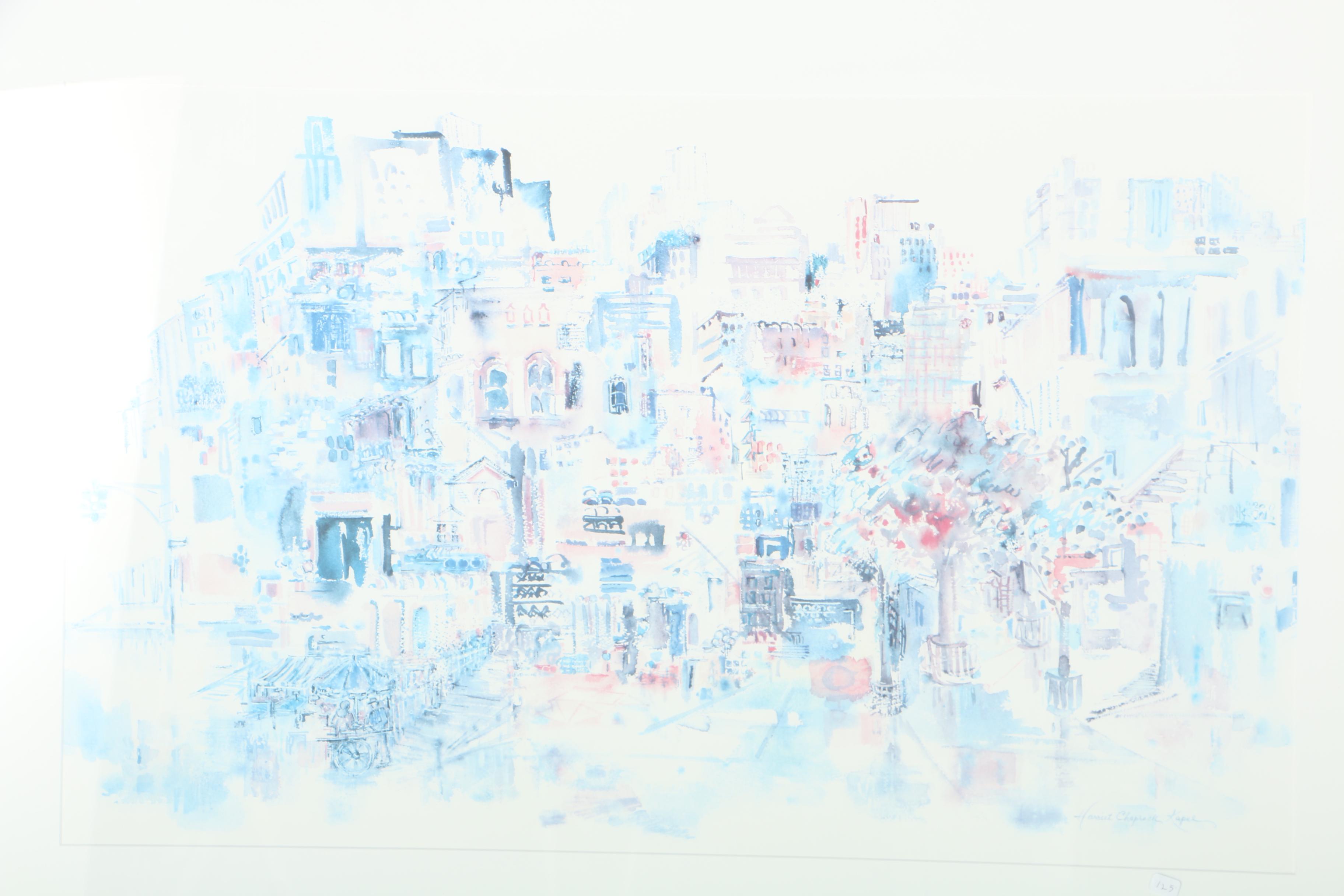 After Harriet Chaprack Kapel 1980s Offset Lithograph "Cityscape"