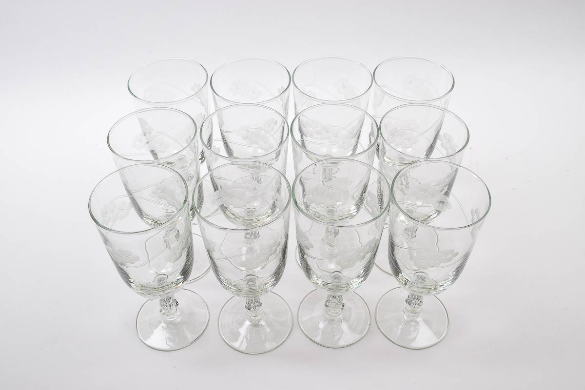 Etched Grapevine Wine Goblets