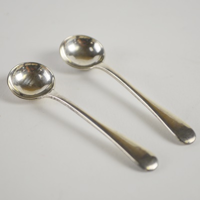 Sterling Silver and Enamel Mushroom Salt and Pepper Set, Condiment Bowls and Spoons